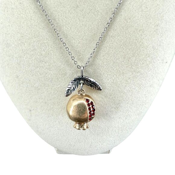 J. Jill Pomegranate Necklace Gold Silver Tone Winter Harvest Pendant 32" Holiday - Picture 6 of 10